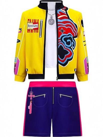 Kids Rumi Cosplay Costume Kpop Demon Hunters Huntrix Coat Vest Pants Wig Suit Girls Dance Clothes Halloween Carnival Roleplay