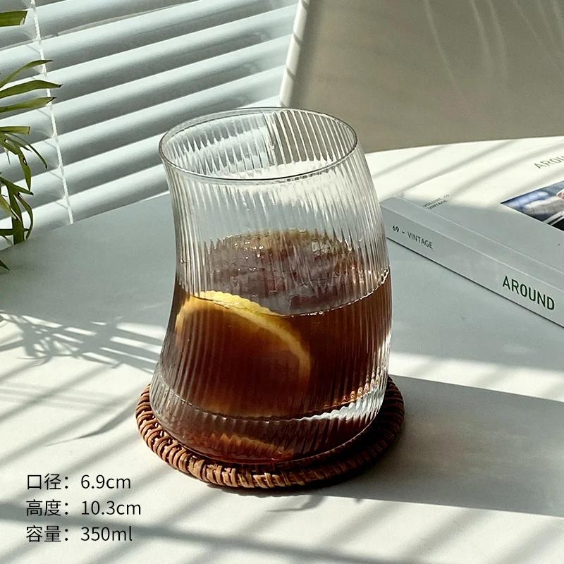 Creative Striped Water Cup Tilted Glass Juice Coffee Milk Cup Fruit Cold Drink Juice Cup Home Tea Cup Summer Drinking Water Cup 350ml-480ml