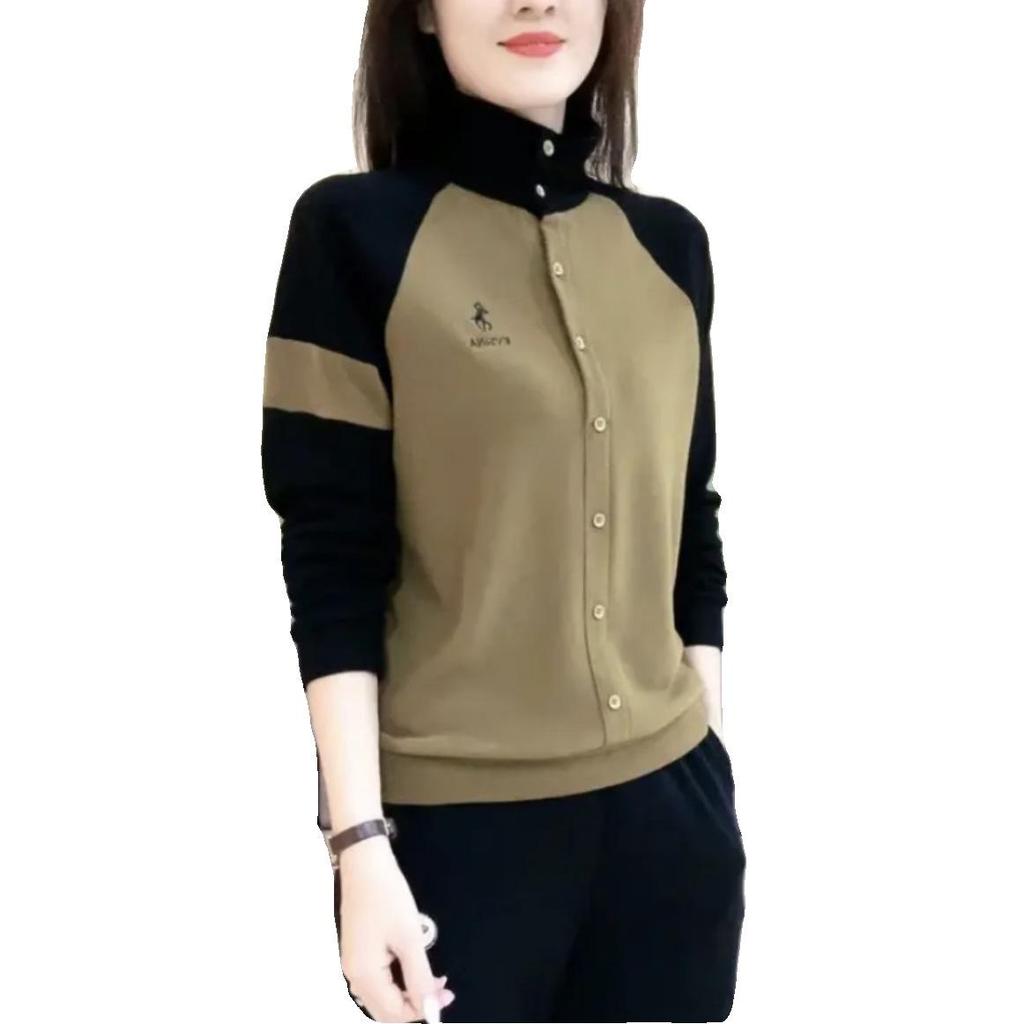 Hanorac lejer patchwork color block cu guler turn-down mărime plus pentru mame