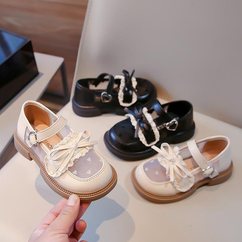 British Style Girls' Leather Mesh Soft Sole Princess Shoes - 2025 Summer Collection