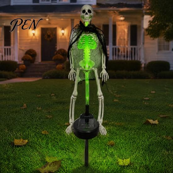 Halloween Party Supplies 2Pcs Solar Skeleton Yard Stake, LED Garden Lights, Waterproof Ornaments Realistic Skull Figurines for Outdoor Lawn