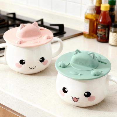 Cat Cartoon Silicone Mug Lid, Food-Grade, Anti-Scalding, Dustproof with Cute Paw Design