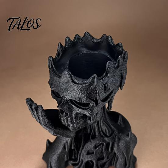 Talos 3D Printed Melting Skeleton Statue, Matte Black Gothic Skull Holding Chin Figurine, Dark Style Sculpture for Home Decor Desktop Ornament
