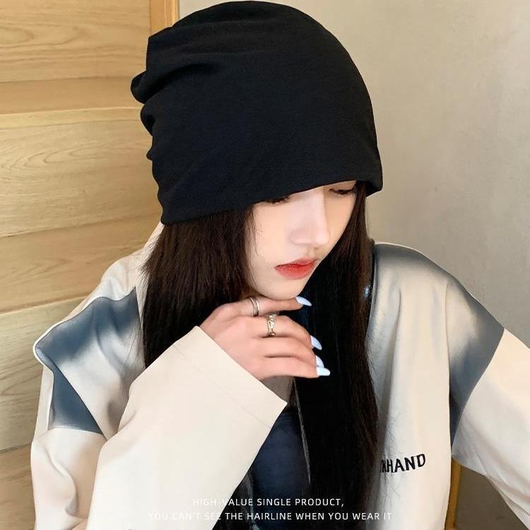 Cold Hat Women's Pile of Hats Spring and Autumn Show a Small Face Versatile Knitted Hat Bag Head Wool Hat Men's Winter