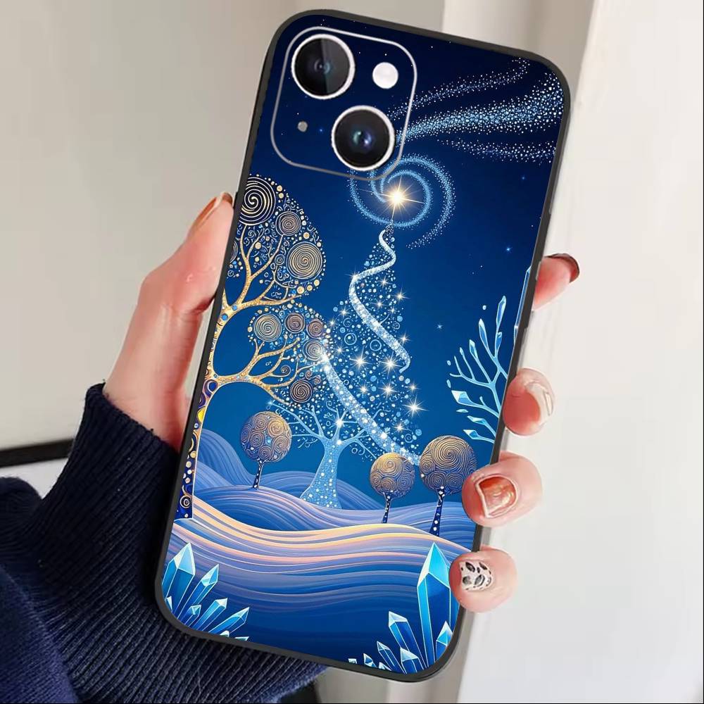 

Whimsical landscape Starry Night Phone Case For iPhone 17 16 15 14 13 12 Max Plus Silicone Black Cover iPhone12PRO