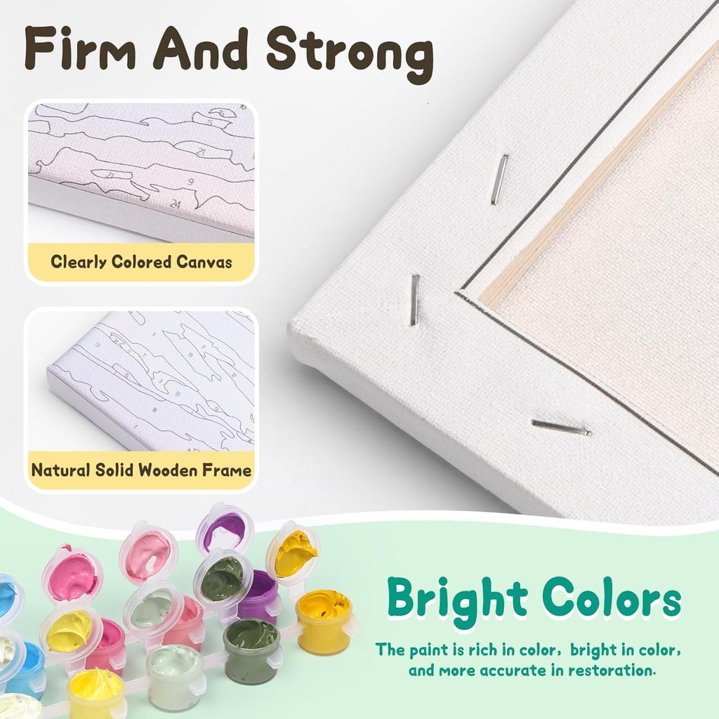 4 Pack Paint by Numbers Kit for Kids with Wooden Frame, Animals Easy Framed Paint by Numbers for Kids Age 4-8-12, DIY Simple Acrylic Oil Kids