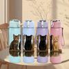 1PC Three Cats Wooden Platform Portrait 750ml Color Plastic Sports Water Bottle Leakproof Flip Straw Lid Suitable for Sports Office Home Use