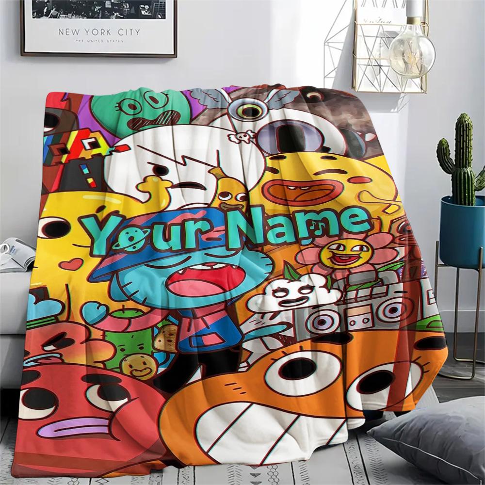 1PC Cartoon Characters Collage Custom Name Patterned Flannel Blanket Suitable For All Seasons For Home Decor Warmth And Comfort Gifts Holiday Present