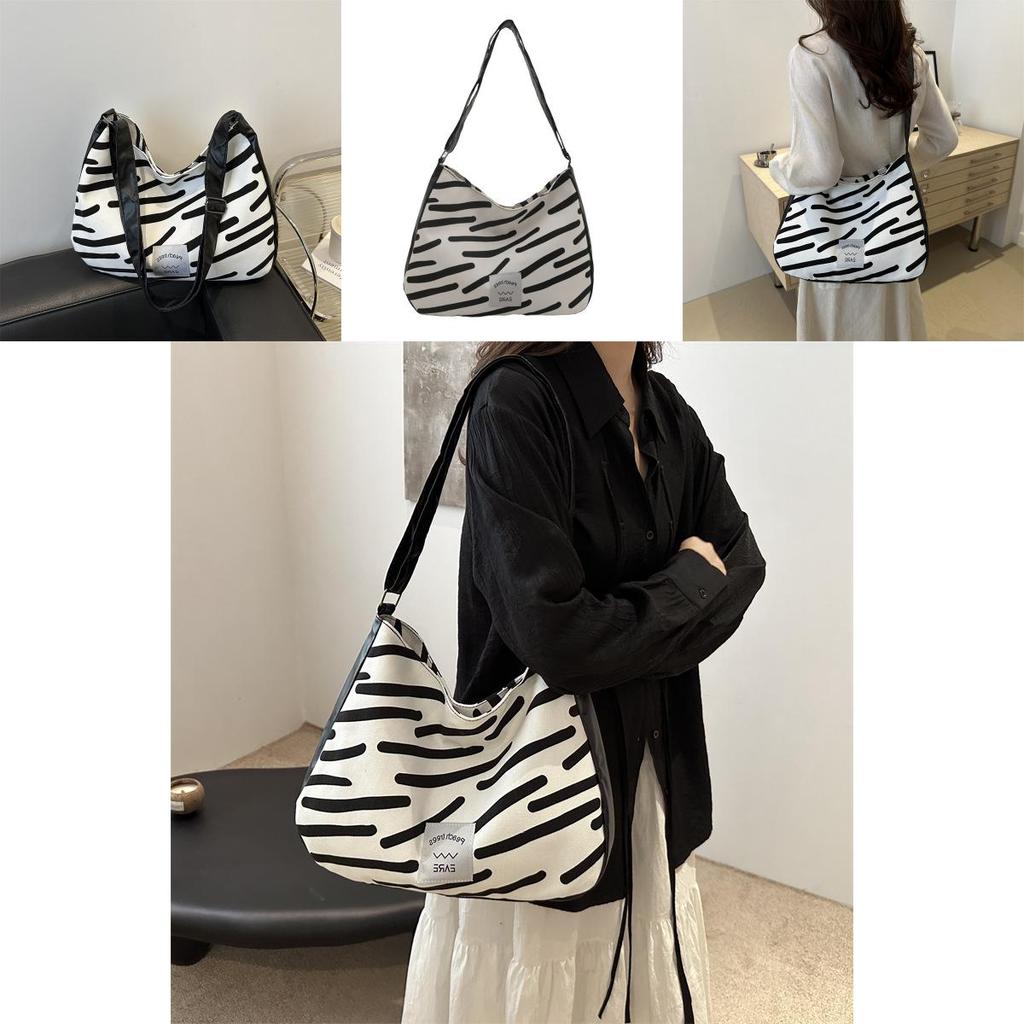 Stylish White Canvas Tote Bag For Women 2024 Featuring Trendy Stripes And Spacious Design