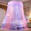 Romantická moskytiéra s kopulí pro princeznu Gradient Dvojité barvy Krajková postel Baldachýn Třídveřová závěsná síť na postel