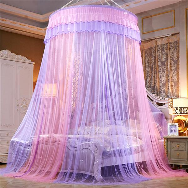 Romantic Princess Dome Mosquito Net Gradient Double Colors Lace Bed Canopy Three-door Hanging Bed Net