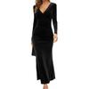 Fall Winter Women Velvet V-Neck Ruffle Bodycon Mermaid Evening Dress Elegant Slim Fit Cocktail Party Gown