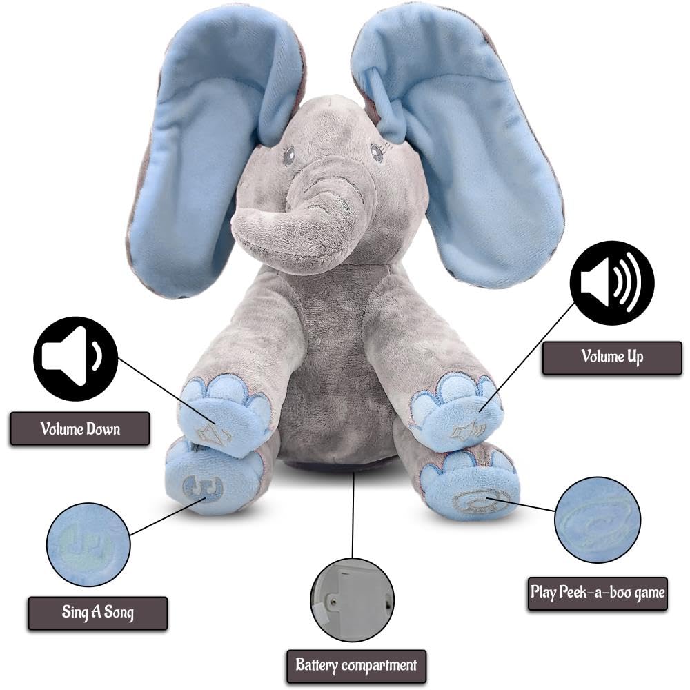 Dimple Kyle Elefant Plüschtier - Animierter Plüschblauer singender Elefant, Interaktives musikalisches Versteckspiel für Babys und Kinder, Perfekt für Kleinkinder, Alter