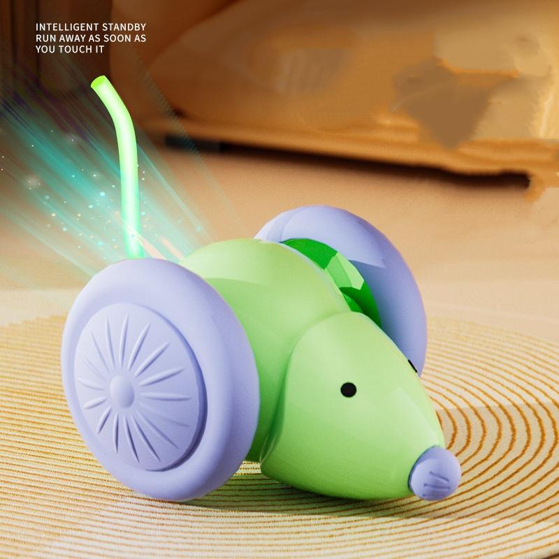

Interactive Electric Mouse Car Cat Toy Rechargeable Automatic Teaser with Smart Obstacle Avoidance Pet Playtime зелёный