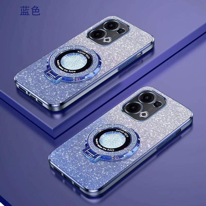 Glitter Plating Magnetic Holder Phone Case For OPPO Reno 13 Pro 13F 5G Silicone Cover