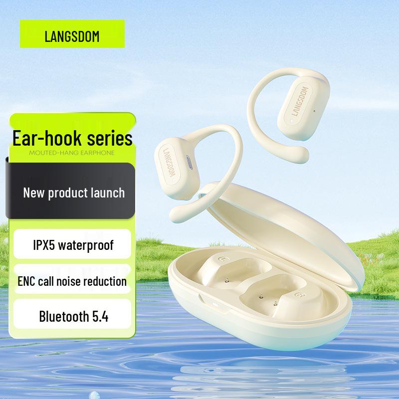 Langsdom TS19 Bluetooth Over-Ear Bone Conduction Earphones with Open-Ear Design and Directional Sound for Calls