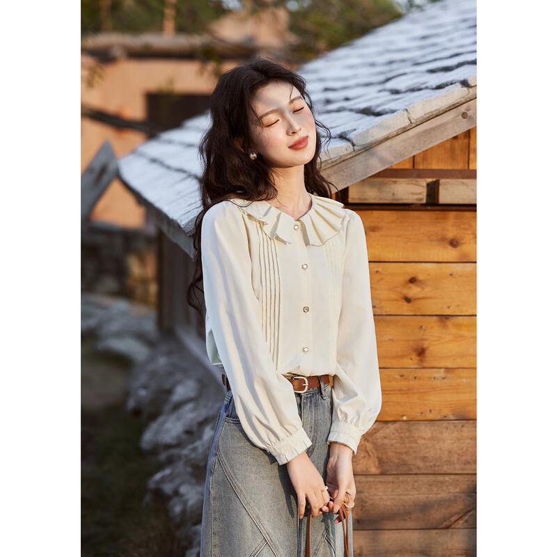 Women s French Doll Collar Pleated Shirt M