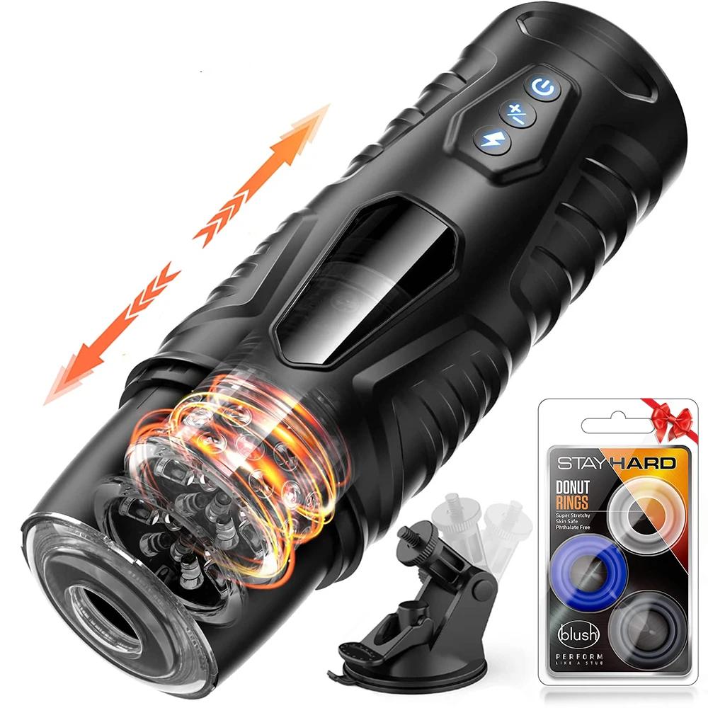 New 7 Thrust 360° Rotation with Strong Suction Cup Penis Stimulation Masturbation Cup Pocket Pussy Adult Toy for Men with One Click Orgasm 18+