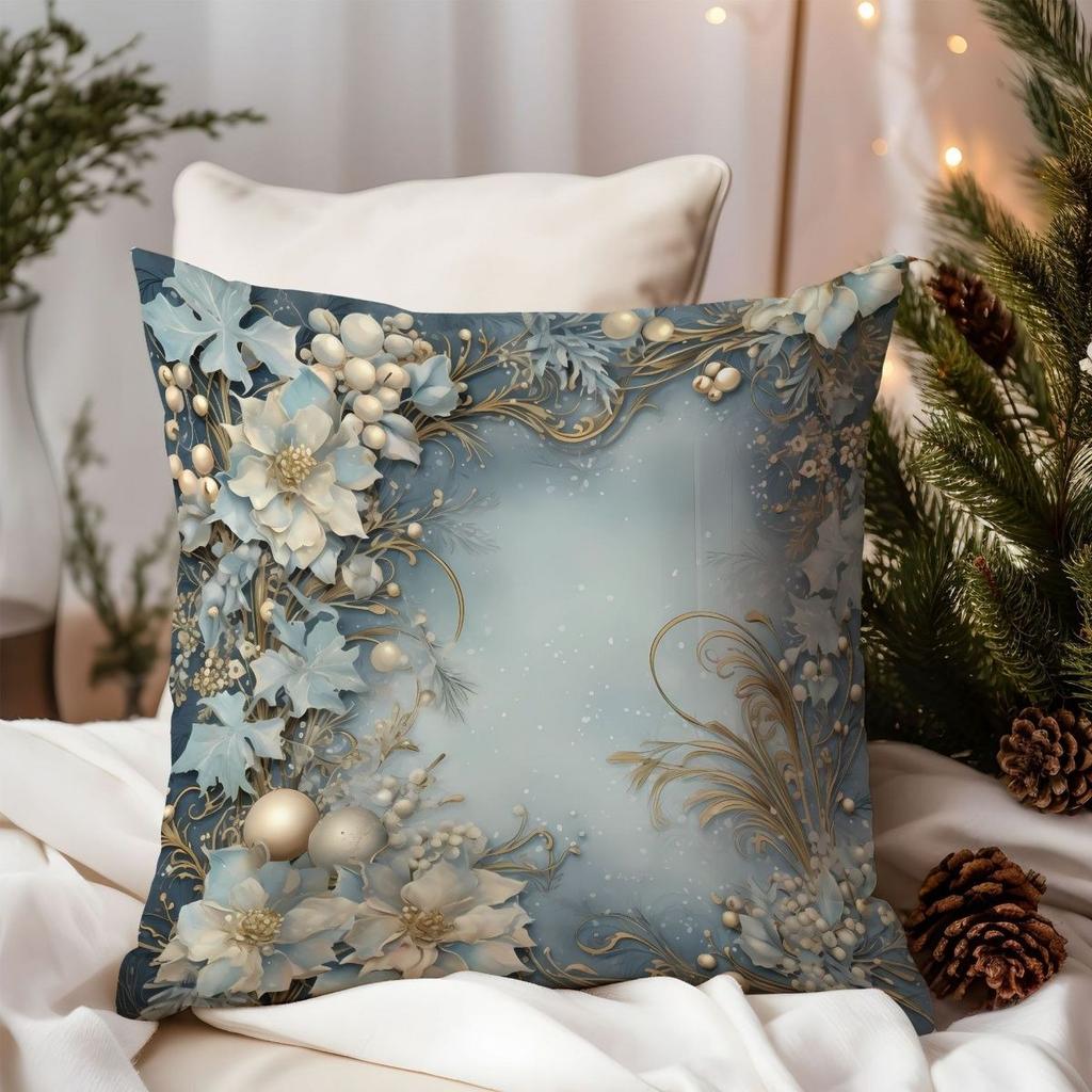 Eleganter, weihnachtlicher Kissenbezug mit Hirschmotiv und goldenen Akzenten