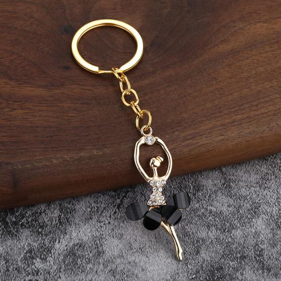 2Pcs Ballerina Keychain Pendant Lightweight Metal Rhinestone Keychain Portable Elegant Bag