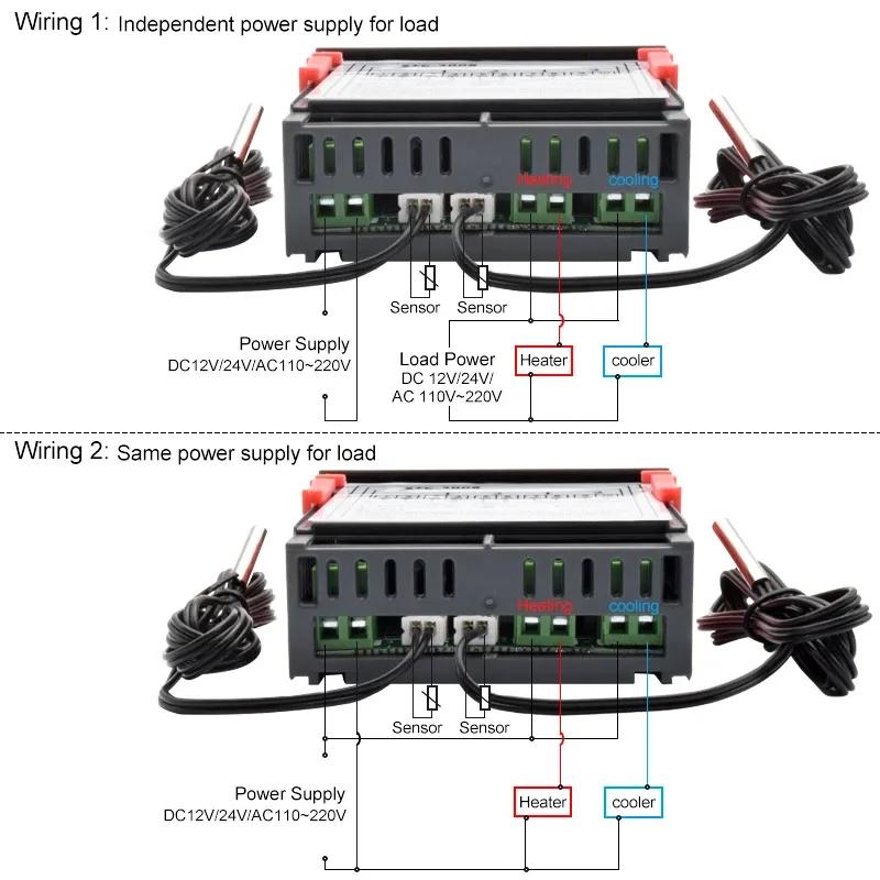 STC-3008 Dual LED Digital Temperature Controller Thermostat AC 220V 12VDC Heater Cooler Control Two Relay Output Thermoregulator