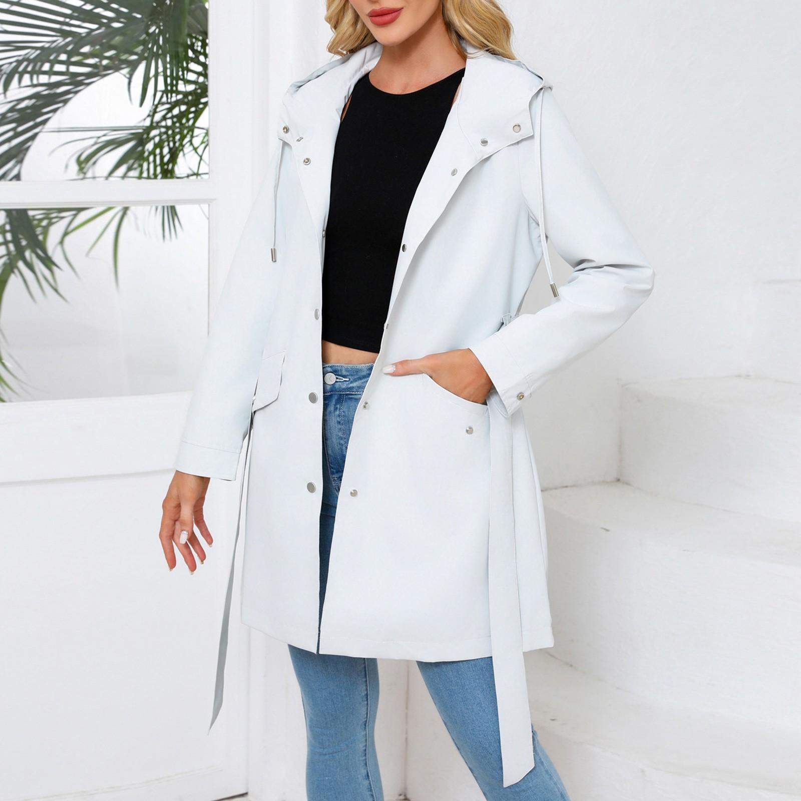 

Женская модная однотонная куртка с длинным рукавом на молнии с капюшоном M белый