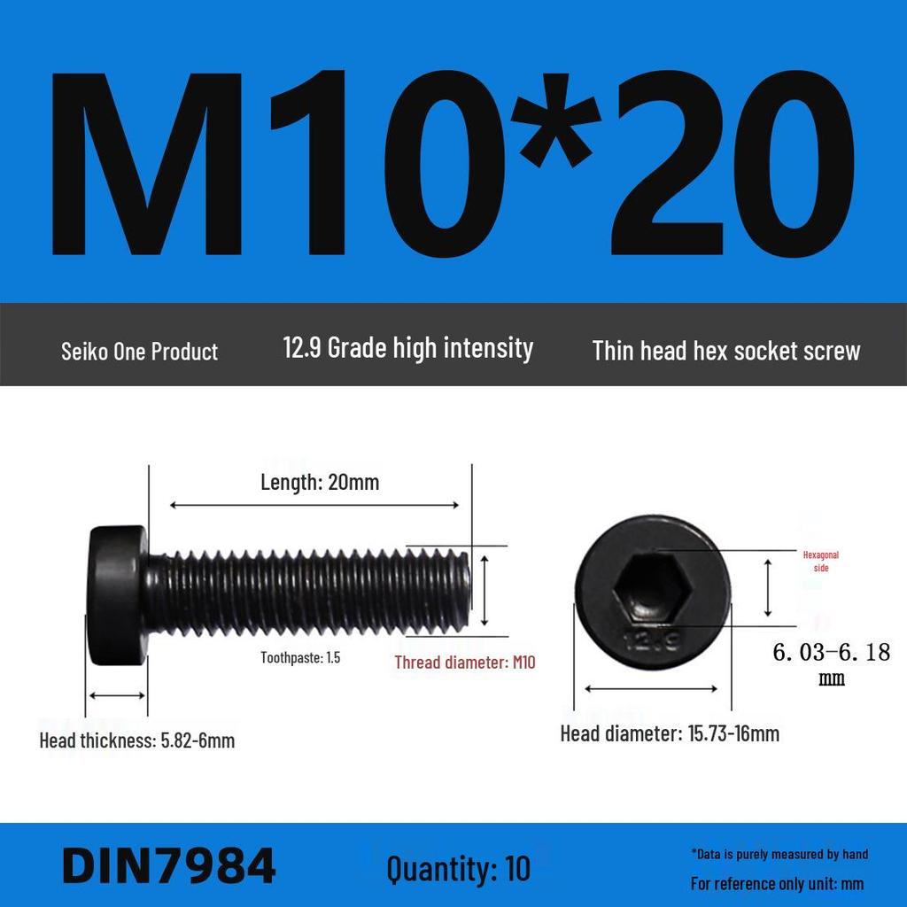 DIN7984 Grade 12.9 Thin Head Hex Socket Cap Screws - Sizes M3 To M16