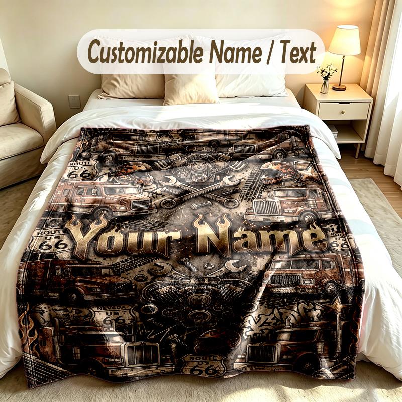 Truck Theme Custom Blanket Personalized Name & Text Customized Soft Warm Throw Blanket Home Decor