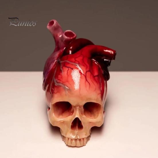 Skull Heart Figurine Spooky Life Size Skull Resin Statue Sculpture Halloween Home Office Desktop Bookshelf Decoration Ornament Festival Gift