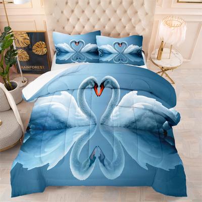 Loving Swan Couple Style Digital Print Bedding Set - 3 Piece