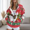 Womens Oversized Hooded Zip-Up Sweatshirt With Christmas Print Plus Size Long Sleeve Casual Top