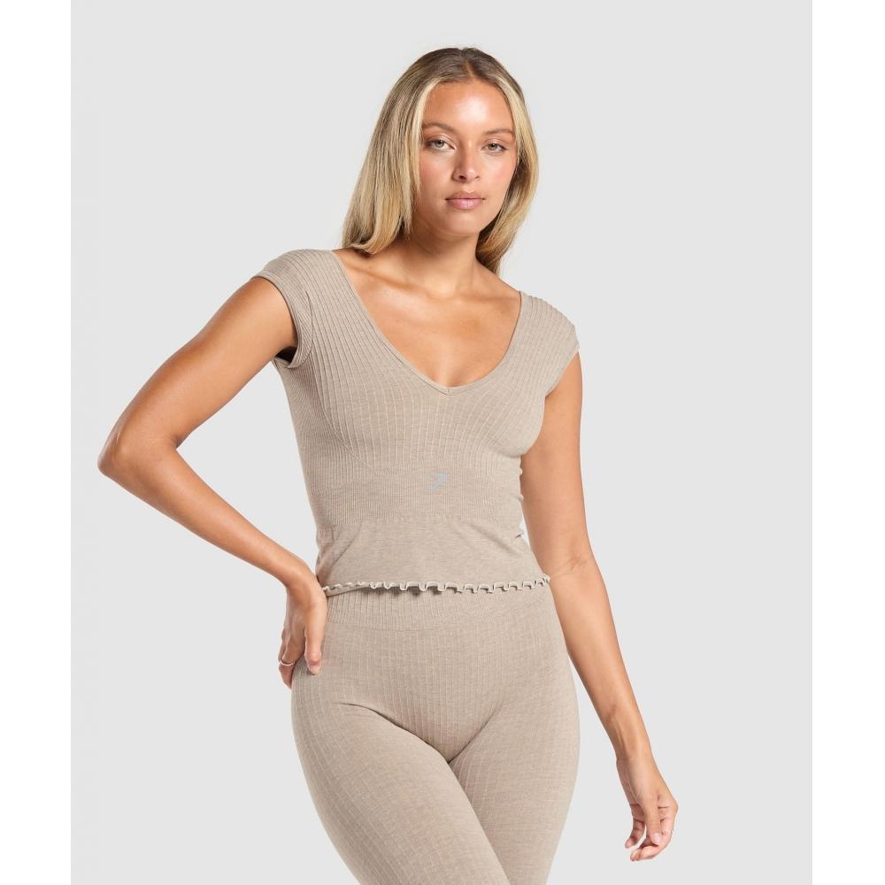 

Gymshark Lux Seamless Crop Top Pebble Brown Marl B1c4h Ncs6 XXS