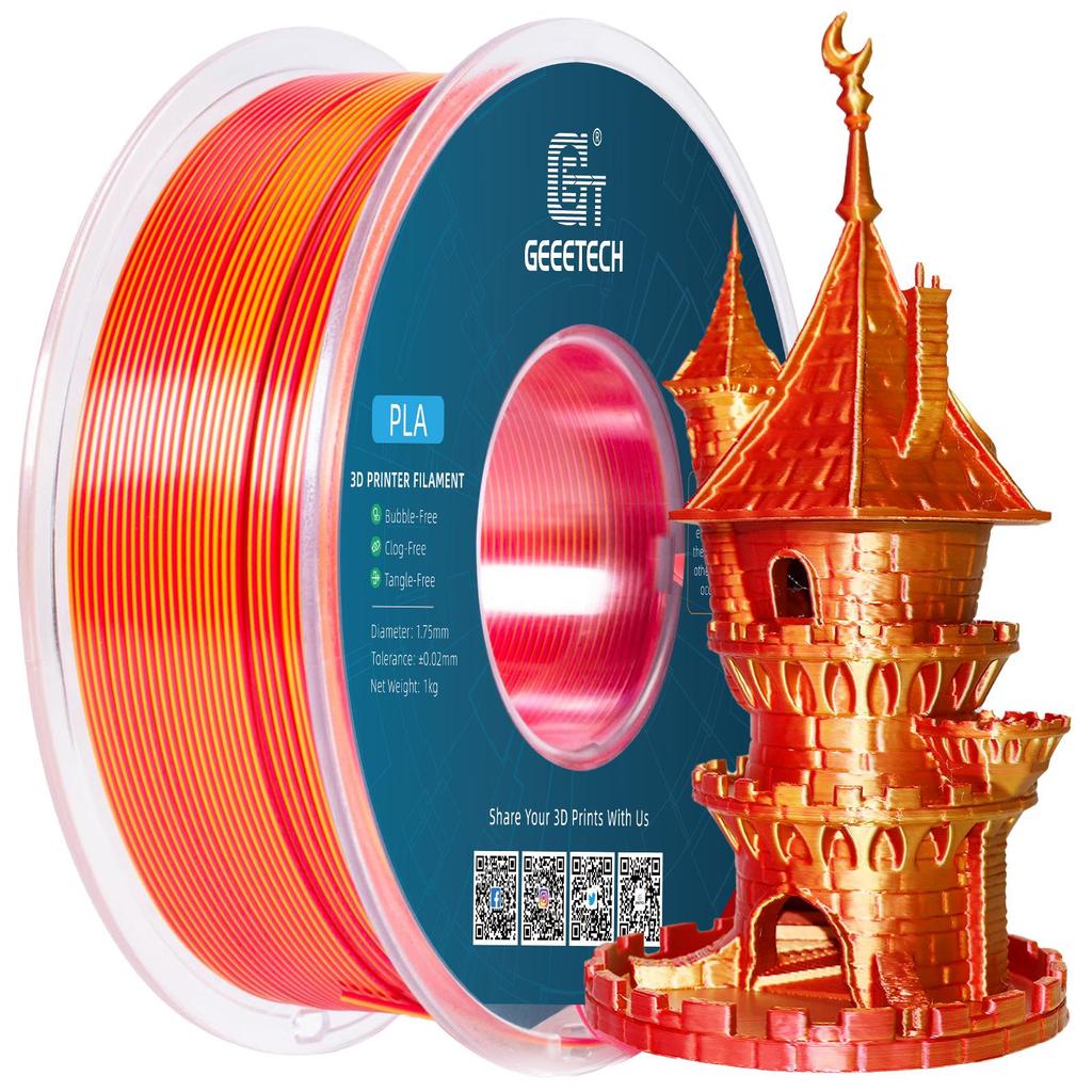 Filamento PLA Multicor com Aspecto de Seda para Impressora 3D (Duas/Três Cores, 1,75mm)