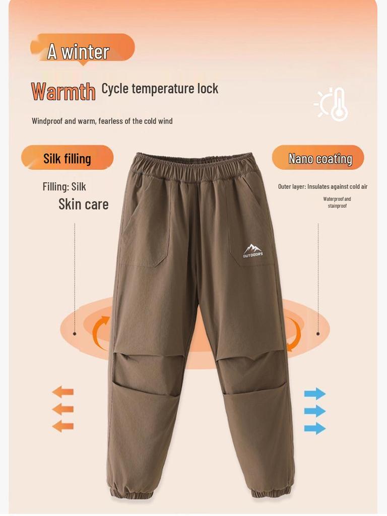 Children's Winter Cotton Pants - Thick Three-Layer Warm Casual Wear for Boys and Girls