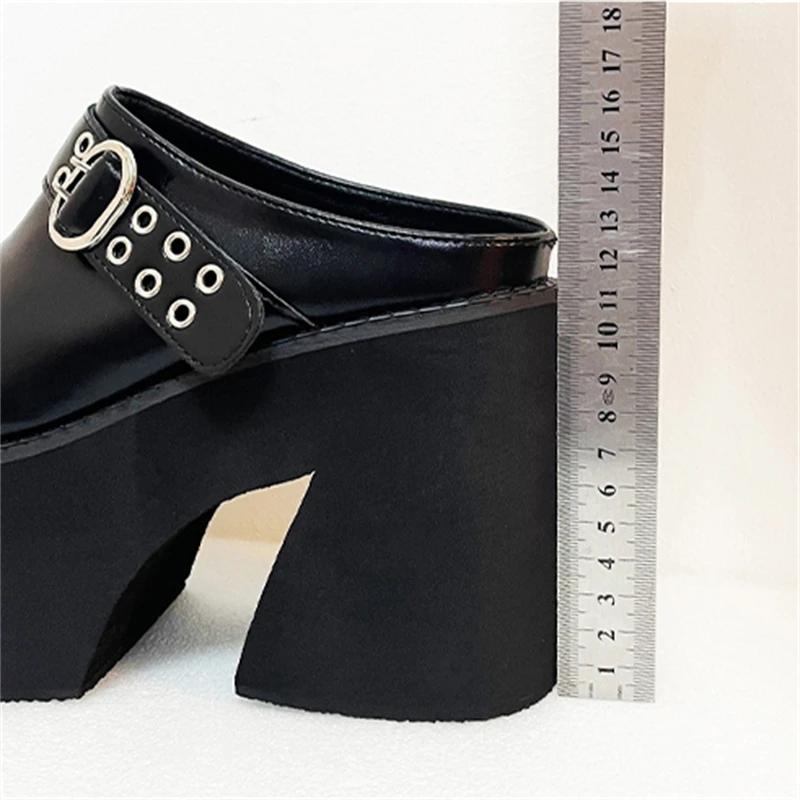 Designer Roman Platform Belt Buckle Women Slippers Fashion Thick Bottom Square High Heels Party Dress Female Shoes