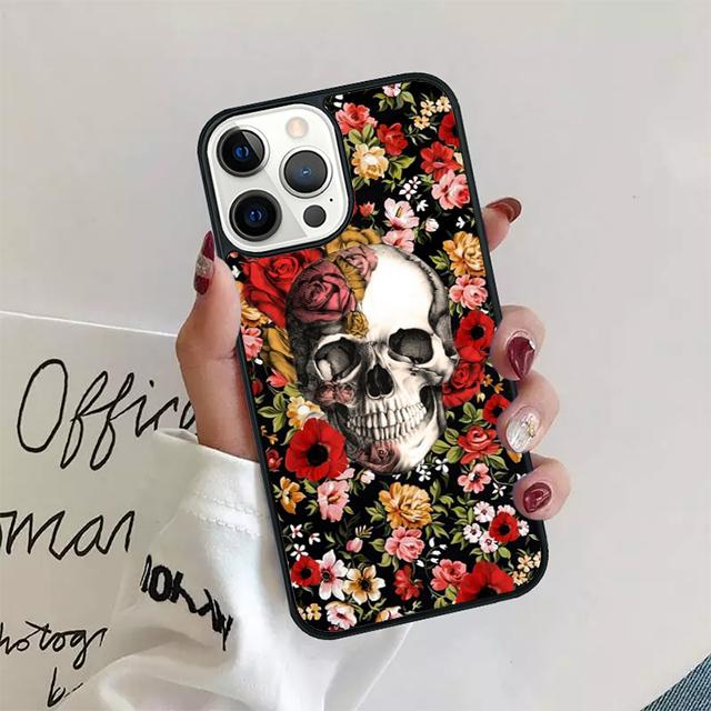Retro Pattern Flower Skull Coque Shell For iPhone 17 Air 15 16e 14 13 12 Pro Max 11 Pro Max Plus Phone Case Cover