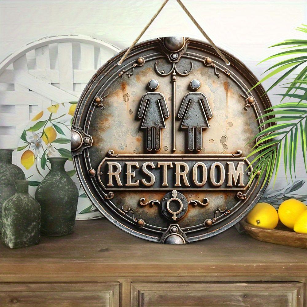 Wooden hanging decorative signs, bathroom decorations, 2D flat pendants, the pattern is the ”RESTROOM" logo, A housewarming gift for friends