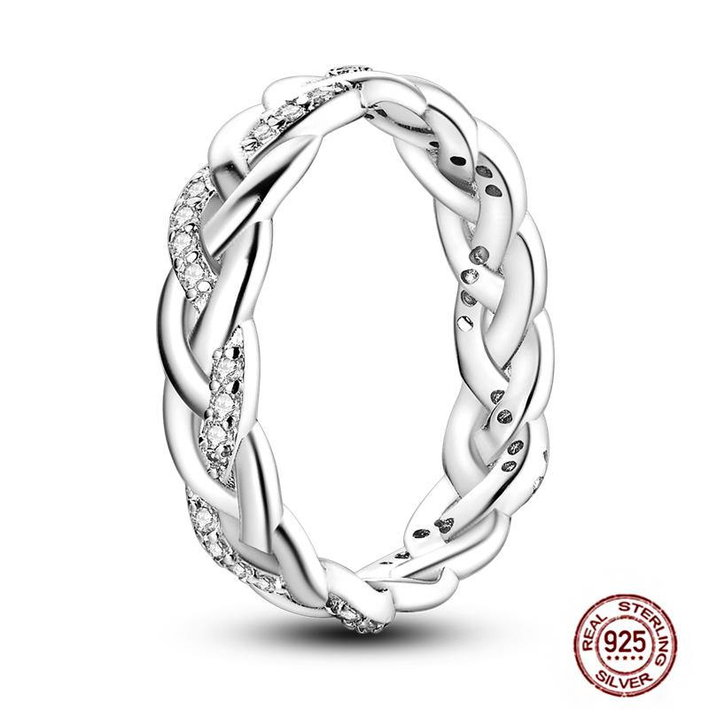 Shine Women koppar Fingerringar 925 Sterling Hjärta Krona Glöd Eldfluga Stjärna Sol Tusensköna Stapelbar Originalring Årsdag Zirkon