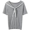 Women's Plus Size Cable Knit Short Sleeve Navy Collar Top