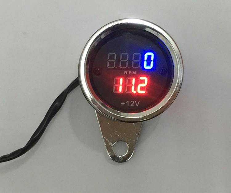 New Chrome Universal Motorcycle LED Digital PRM Tachometer Voltmeter Gauge Combo