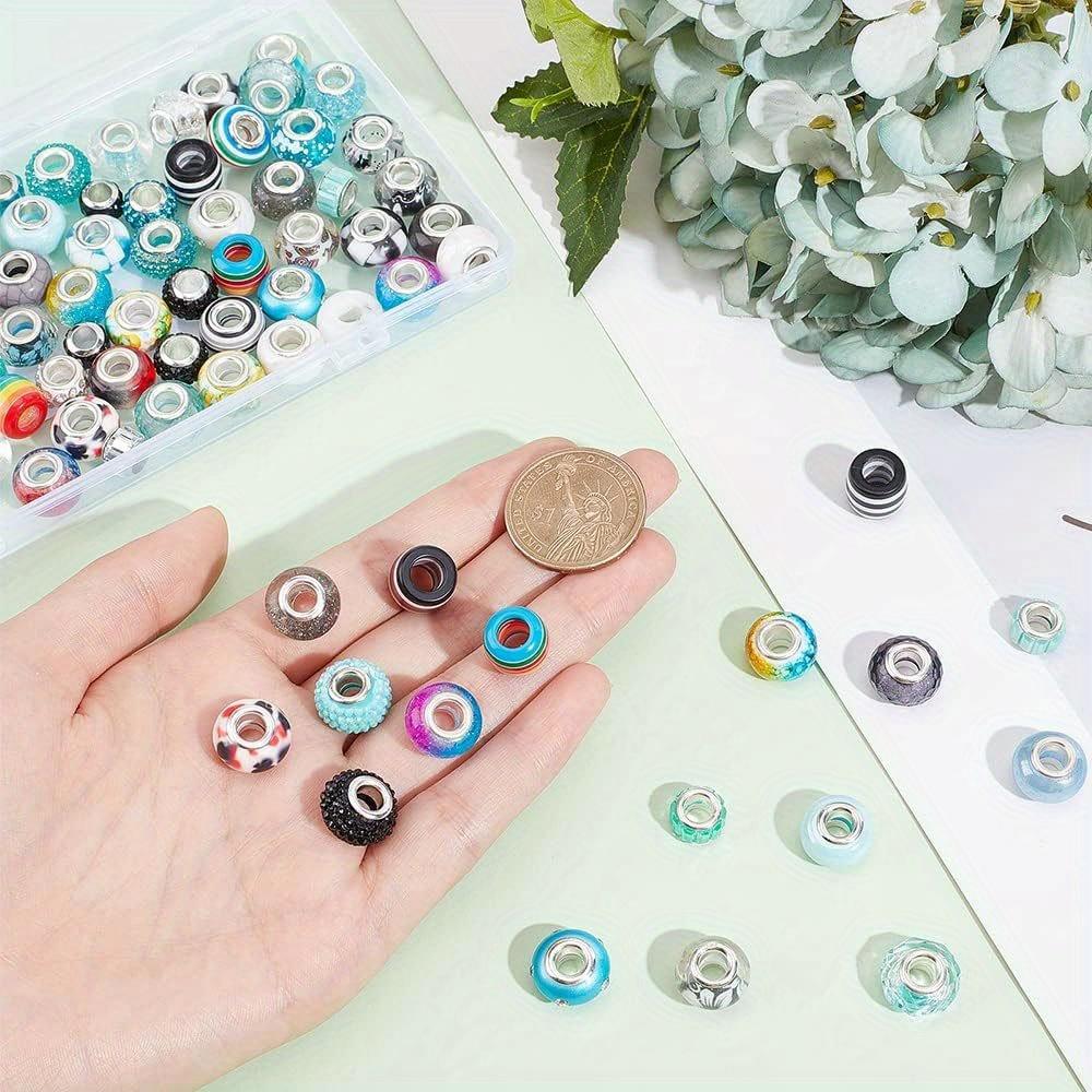 6/15/30pcs Resin Material Blue Series Large Hole Beads Random Style Decorative Beads Craft Beads DIY Bracelet Necklace Earrings Keychain