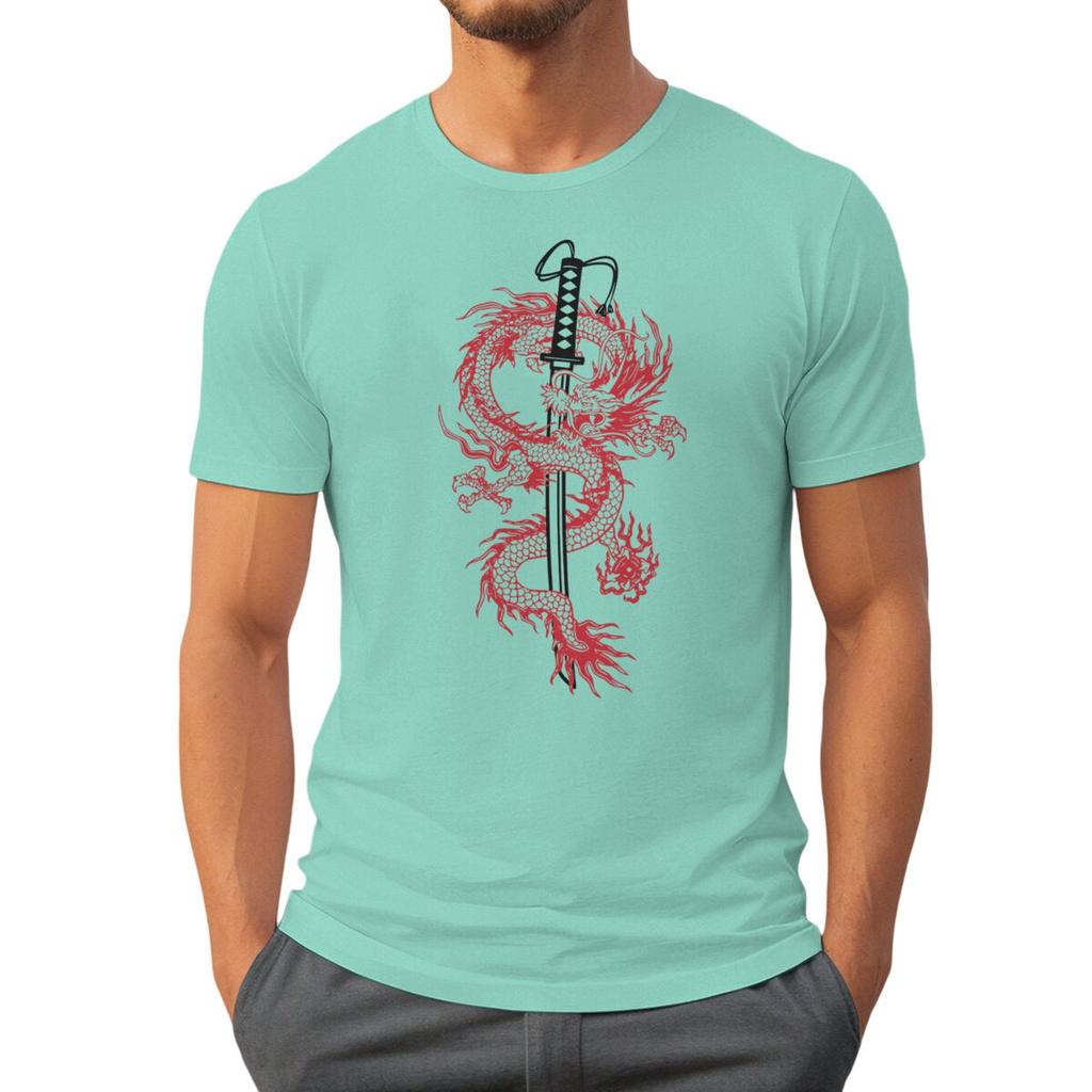 2026 Fashion Trend Unisexs Tshirts Personalized Geometric Dragon Print T Shirts Casual Style Katana And Dragon Print Streetwear