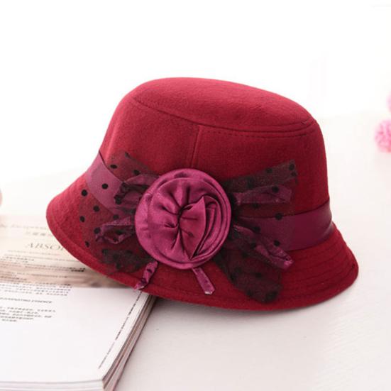 Women Retro Floral Bowler Hat Solid Color Cap for Party Prom Outdoor Travel