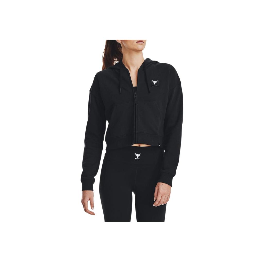 Under Armour Johnson Series Solid Color Cotton Full Zip Sports Jacket Women Jackets Black 1377446-001