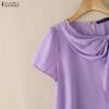 ZANZEA Women Elegant Round Neck Casual Short Sleeve Blouse
