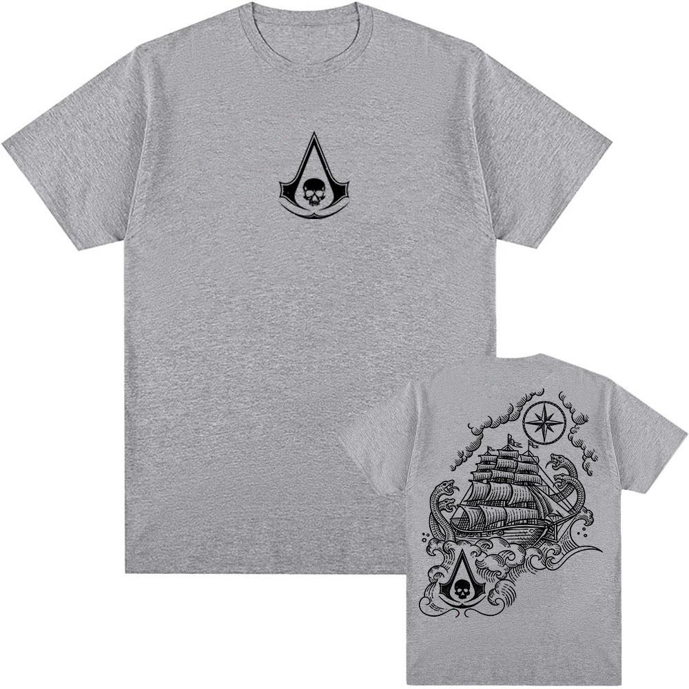 Assassin's Creed Black Flag Resynced Map T-Shirt Unisex Streetwear Lässig Rundhals Sommer T-Shirts Grafik Herren Damen Tee