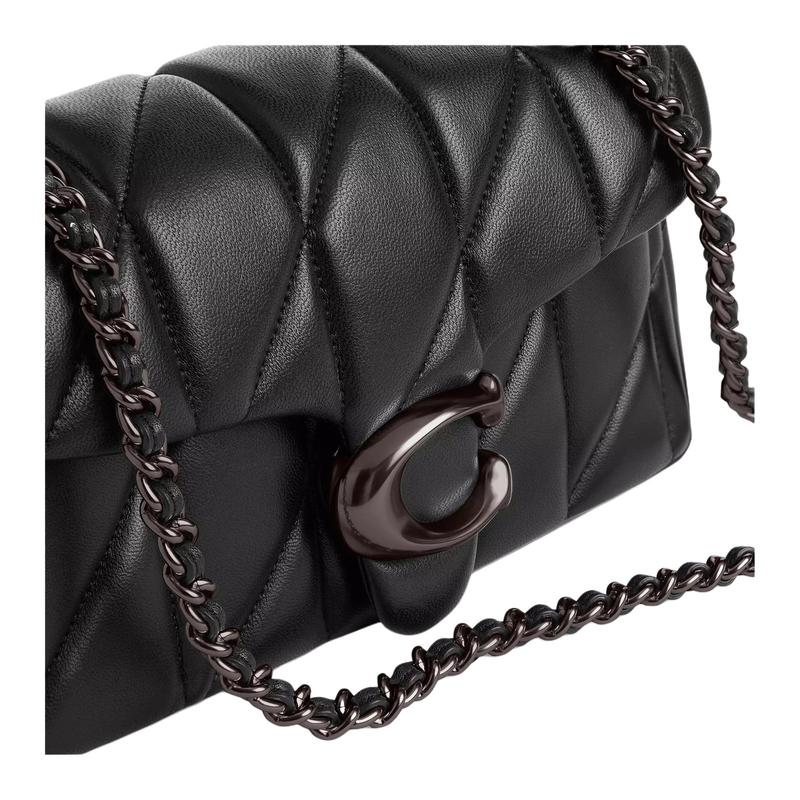 Coach Tabby 20 Striped Quilted Push Lock Sheepskin Shoulder Bag Small Women's Black