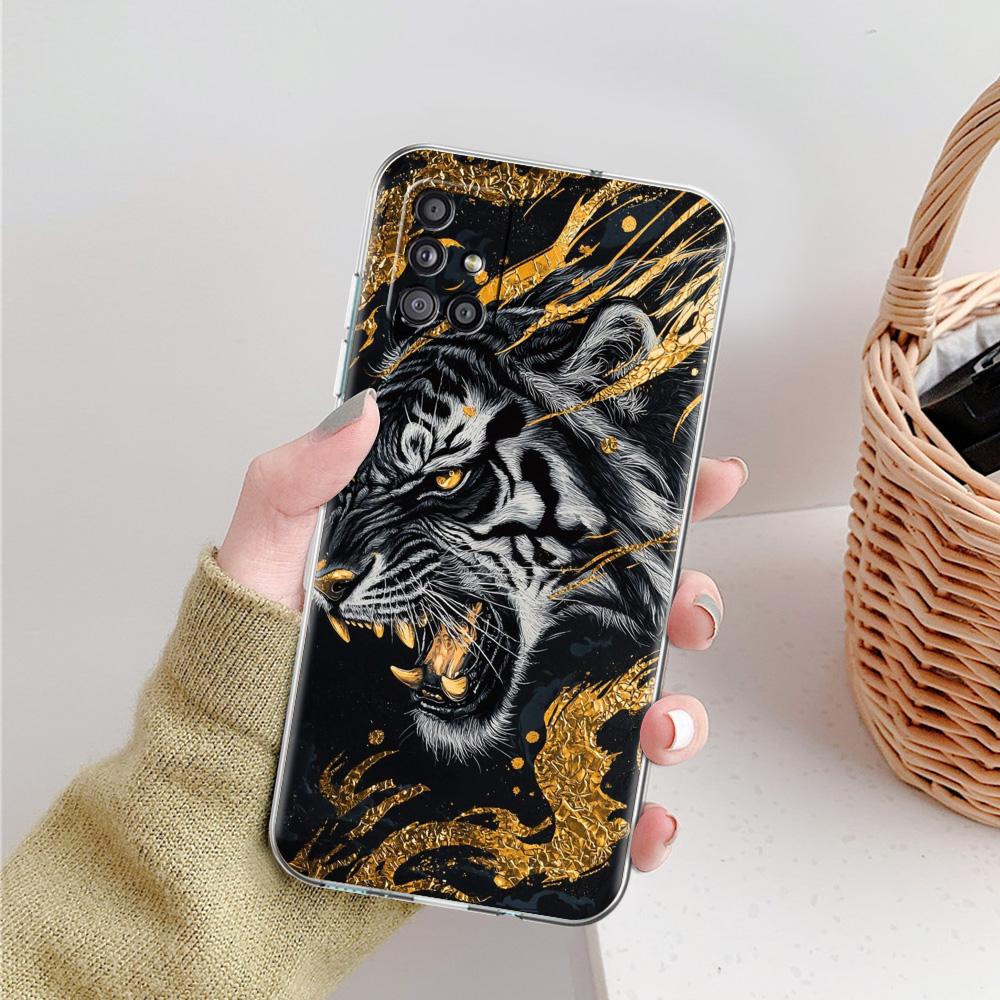 Phone Case For Samsung A15 A13 A35 A55 A51 A71 A41 A31 A21S A05 A17 A23 A25 A33 A53 A73 5G A07 4G Cover Cool Animal Tiger Lion
