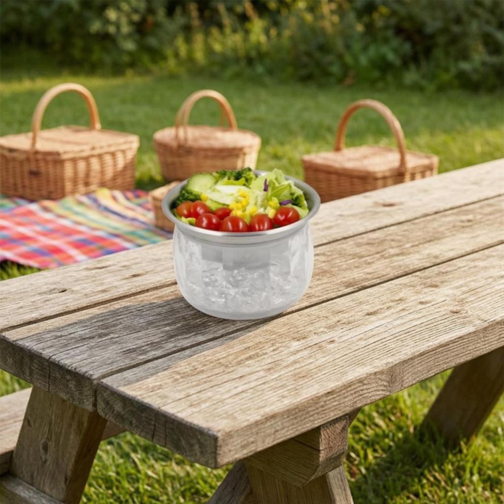 Stainless Steel Double Layer Chiller Bowl Sturdy for Camping
