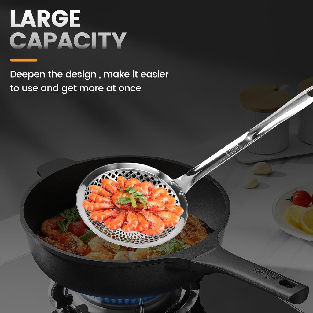 2Pcs Skimmer Spoon 304 Stainless Steel Slotted Spoon with Vacuum Ergonomic Handle Cooking Strainer Spoon Skimmer Slotted Spoon